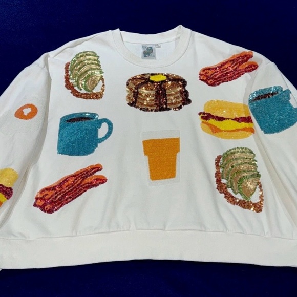 🥞🥓🍳Queen Of Sparkles S (Oversized) Brunch Sequined Sweatshirt EUC - Picture 4 of 10